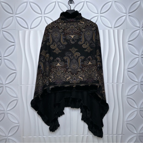 GORSKI NWT Fur Cashmere Paisley Black Reversible Cape - Picture 11 of 11